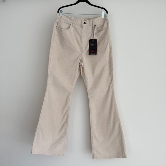 Levis 70s Rise High Flare Corduroy Pants Womens 33x34 Ivory Bell Bottom Boho - Picture 1 of 10